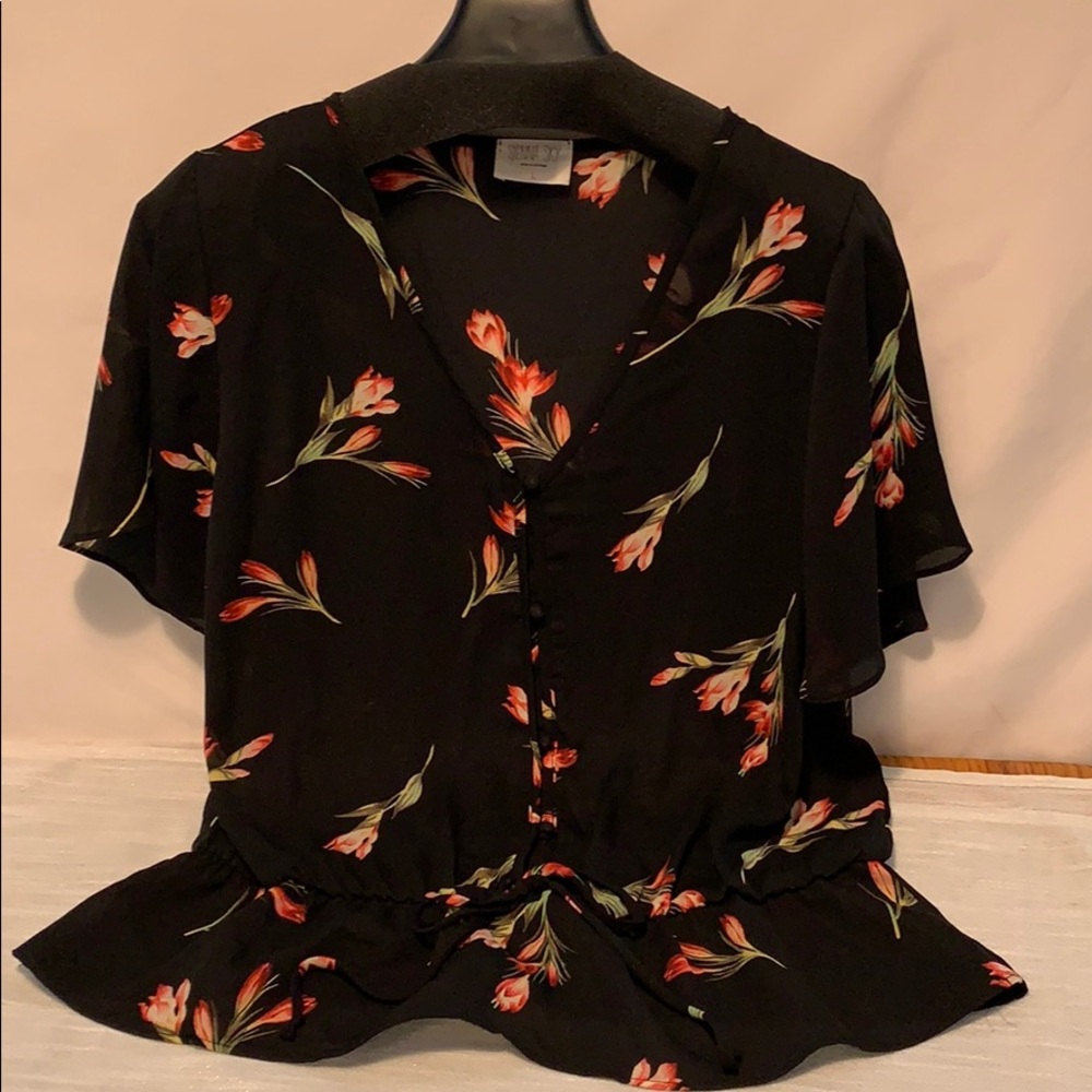 Sienna Sky Black Flowered Blouse